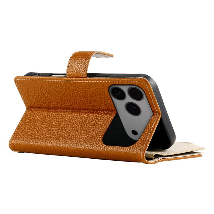 For iPhone 17 Pro Max Stitching Multi-card Zipper Wallet Leather Phone Case with Short Strap