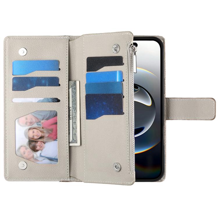 For iPhone 17 Pro Max Stitching Multi-card Zipper Wallet Leather Phone Case with Short Strap