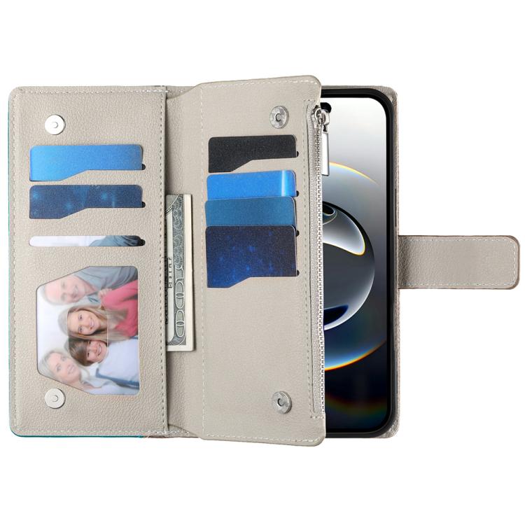 For iPhone 17 Pro Stitching Multi-card Zipper Wallet Leather Phone Case with Short Strap