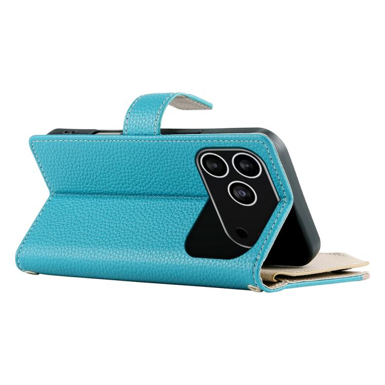 For iPhone 17 Pro Stitching Multi-card Zipper Wallet Leather Phone Case with Short Strap