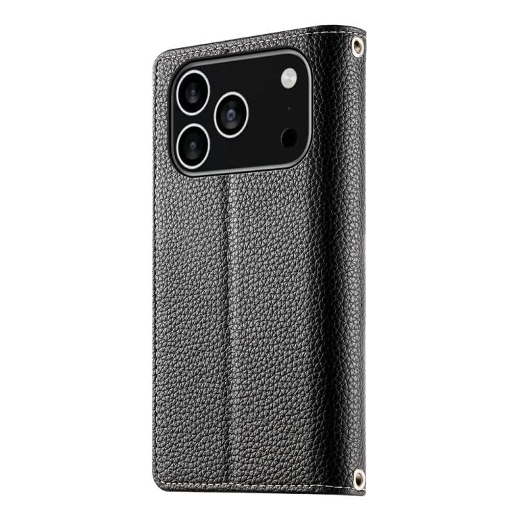 For iPhone 17 Pro Stitching Multi-card Zipper Wallet Leather Phone Case with Short Strap