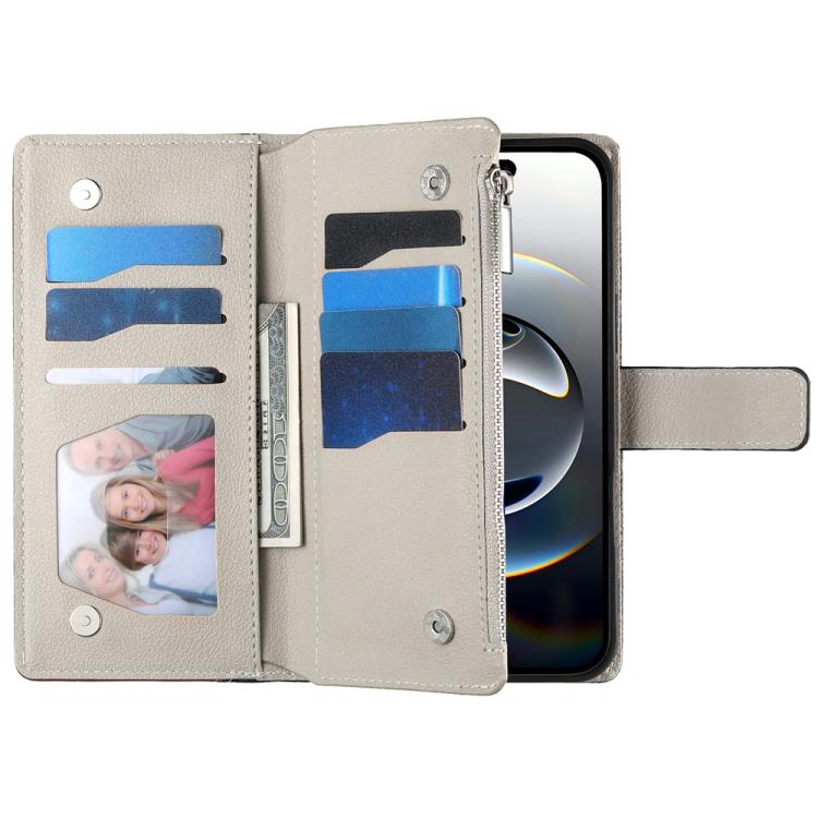 For iPhone 17 Pro Stitching Multi-card Zipper Wallet Leather Phone Case with Short Strap
