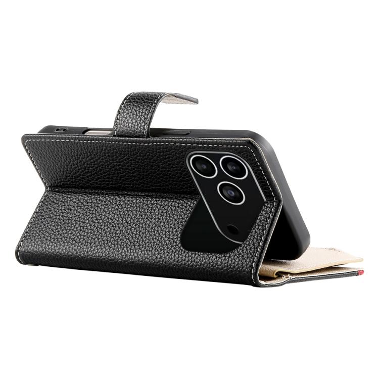 For iPhone 17 Pro Stitching Multi-card Zipper Wallet Leather Phone Case with Short Strap