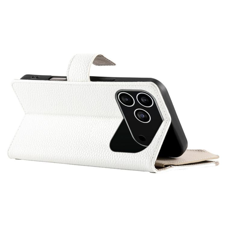 For iPhone 17 Pro Stitching Multi-card Zipper Wallet Leather Phone Case with Short Strap