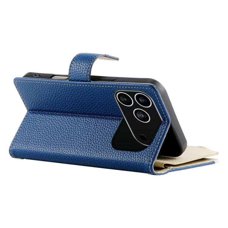 For iPhone 17 Pro Stitching Multi-card Zipper Wallet Leather Phone Case with Short Strap