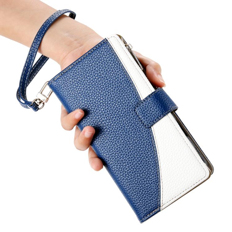 For iPhone Air Stitching Multi-card Zipper Wallet Leather Phone Case with Short Strap