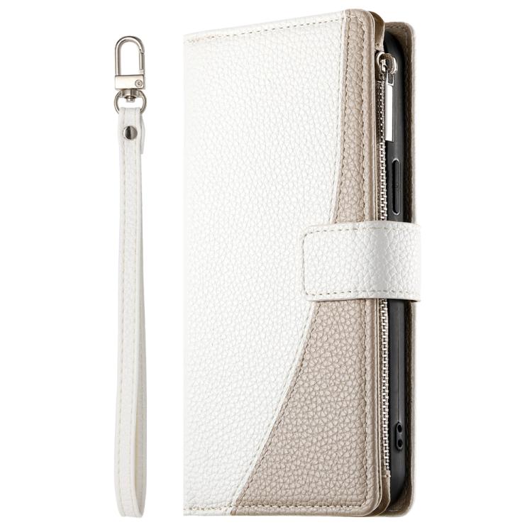 For iPhone 17 Stitching Multi-card Zipper Wallet Leather Phone Case with Short Strap