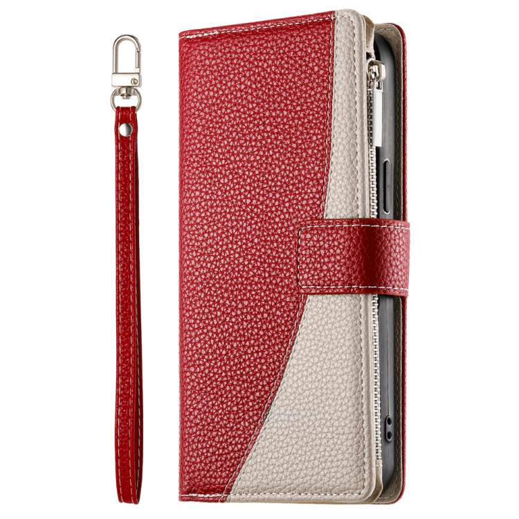 For iPhone 17 Stitching Multi-card Zipper Wallet Leather Phone Case with Short Strap