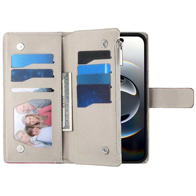 For iPhone 17 Stitching Multi-card Zipper Wallet Leather Phone Case with Short Strap