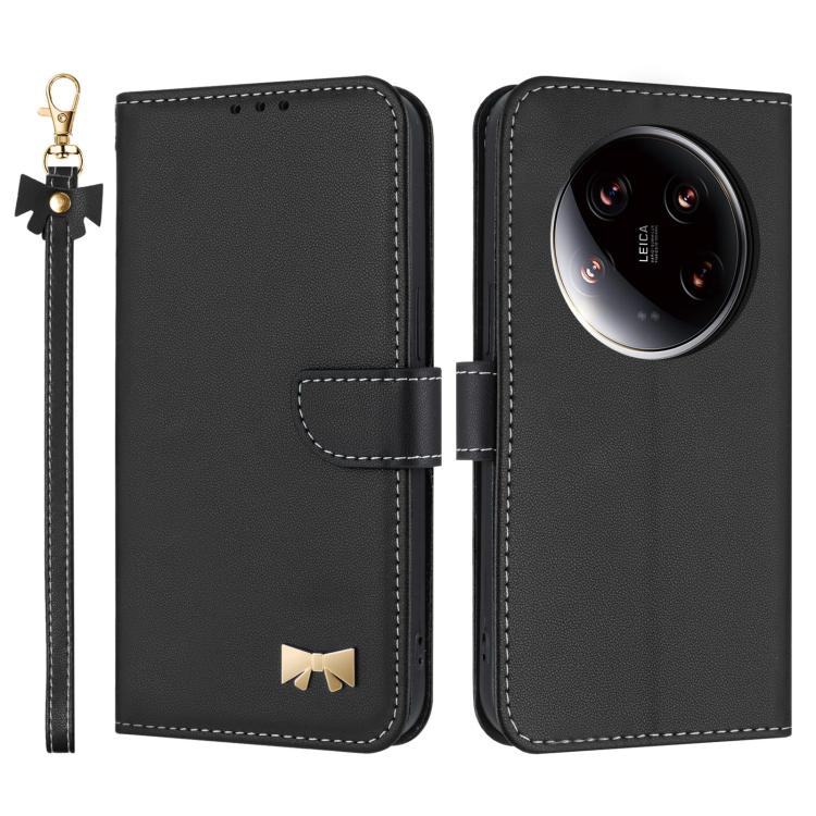 For Xiaomi 14 Ultra Metal Bow Leather Phone Case with Hand Strap