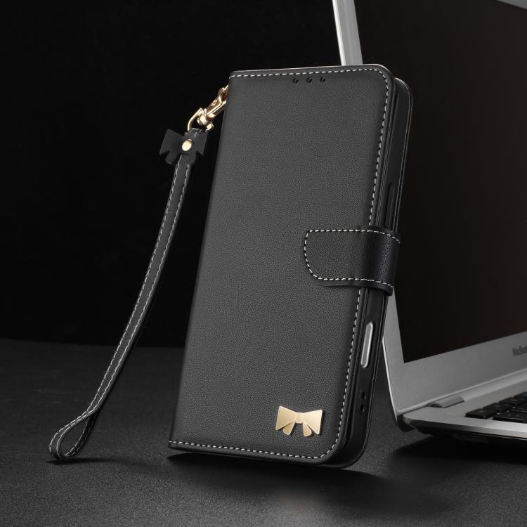 For Xiaomi 17 Pro Metal Bow Leather Phone Case with Hand Strap