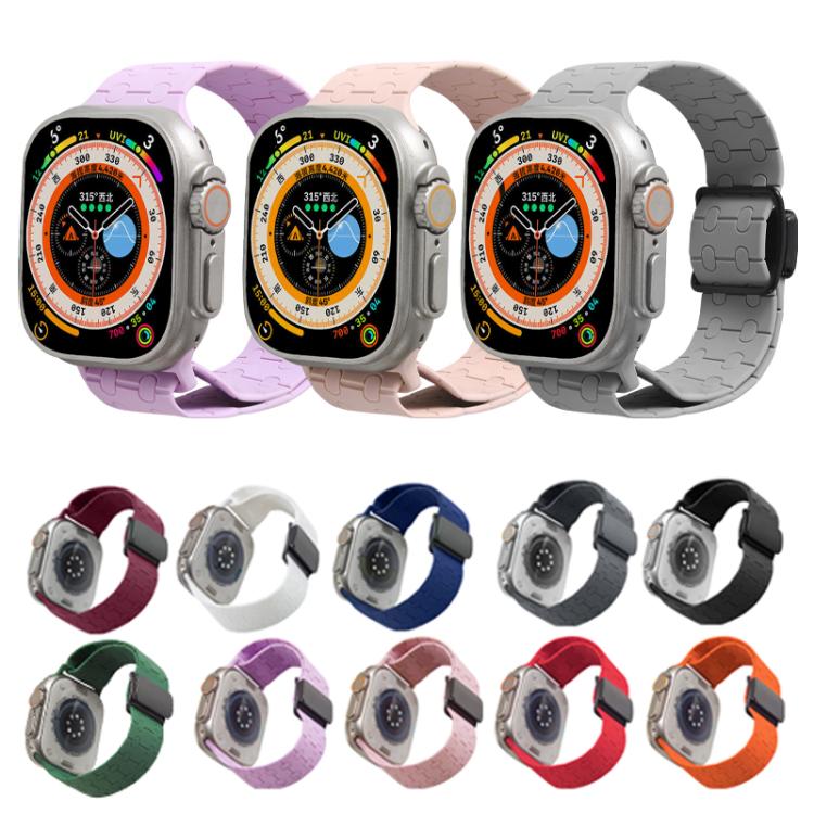 For Apple Watch 46mm / 49mm / 45mm / 44mm Magnetic Buckle Breathable Silicone Watch Band