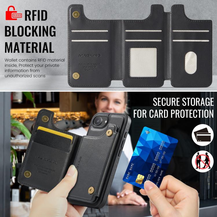 For iPhone 17e / 16e MAGKING K3 Series MagSafe RFID Card Bag Detachable Phone Case