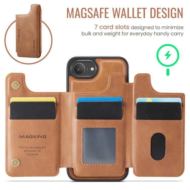 For iPhone 17e / 16e MAGKING K3 Series MagSafe RFID Card Bag Detachable Phone Case