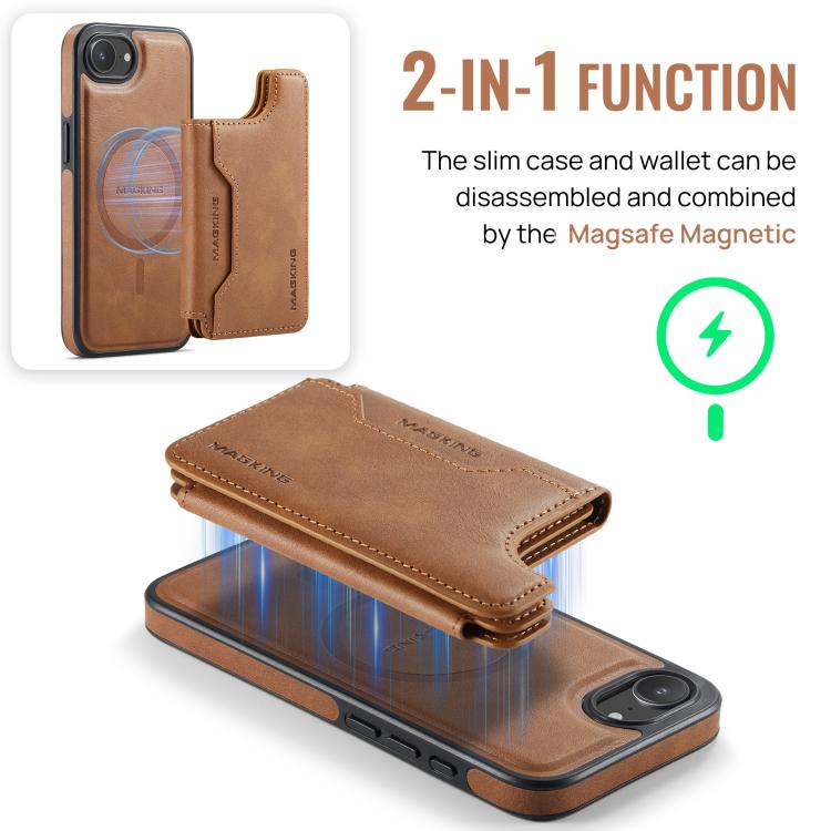 For iPhone 17e / 16e MAGKING K3 Series MagSafe RFID Card Bag Detachable Phone Case