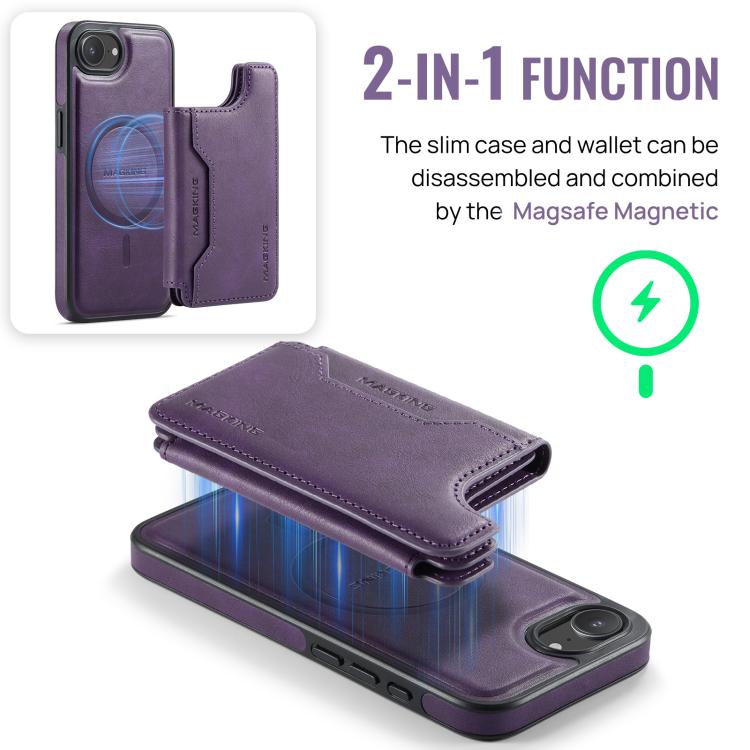 For iPhone 17e / 16e MAGKING K3 Series MagSafe RFID Card Bag Detachable Phone Case