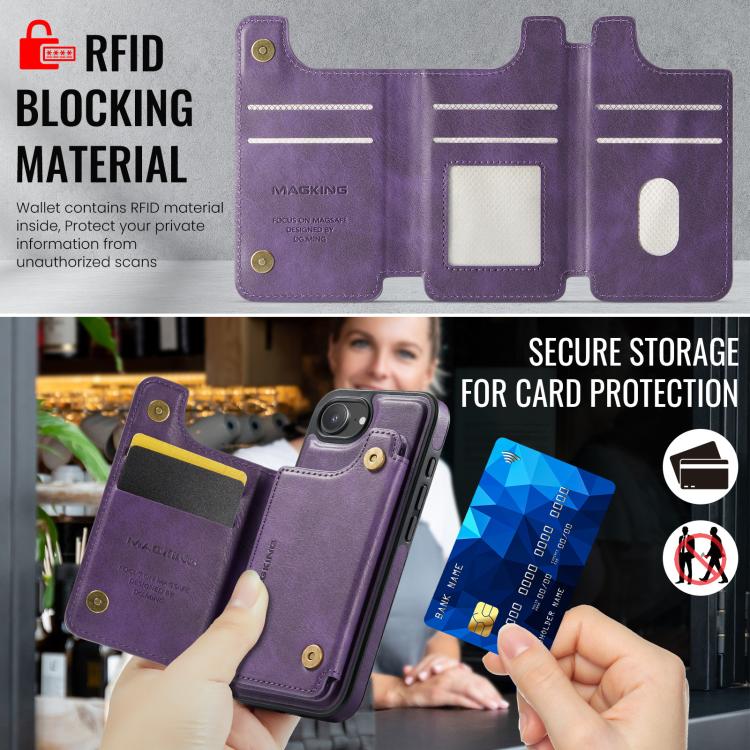 For iPhone 17e / 16e MAGKING K3 Series MagSafe RFID Card Bag Detachable Phone Case