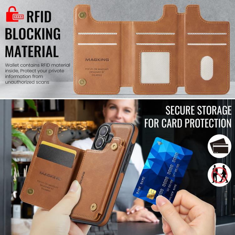 For iPhone 17 MAGKING K3 Series MagSafe RFID Card Bag Detachable Phone Case