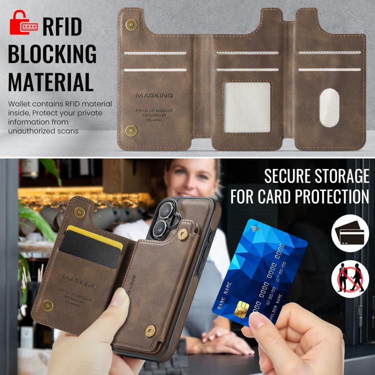 For iPhone 17 MAGKING K3 Series MagSafe RFID Card Bag Detachable Phone Case