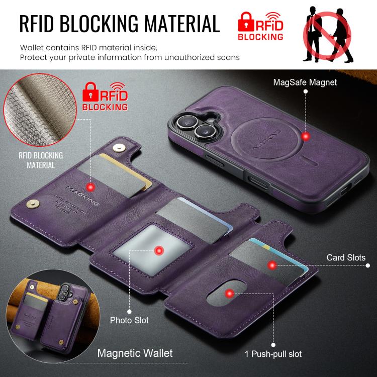 For iPhone 17 MAGKING K3 Series MagSafe RFID Card Bag Detachable Phone Case