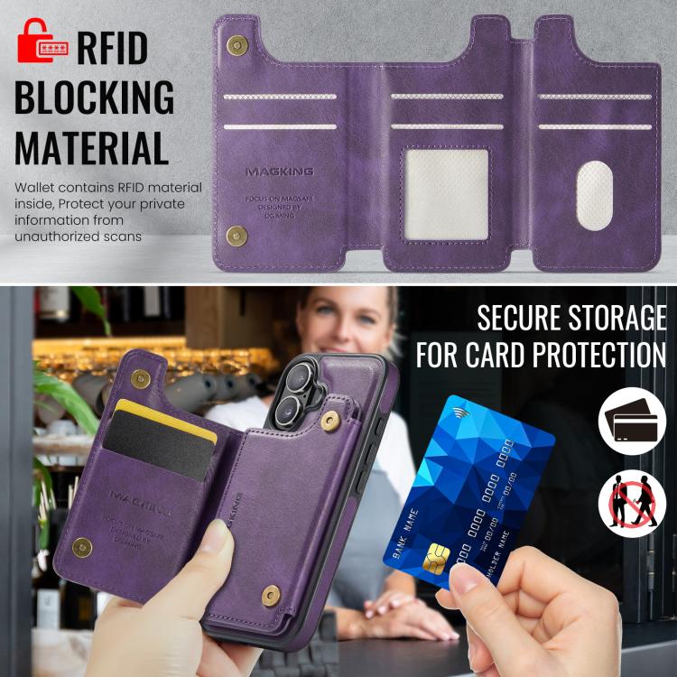 For iPhone 17 MAGKING K3 Series MagSafe RFID Card Bag Detachable Phone Case
