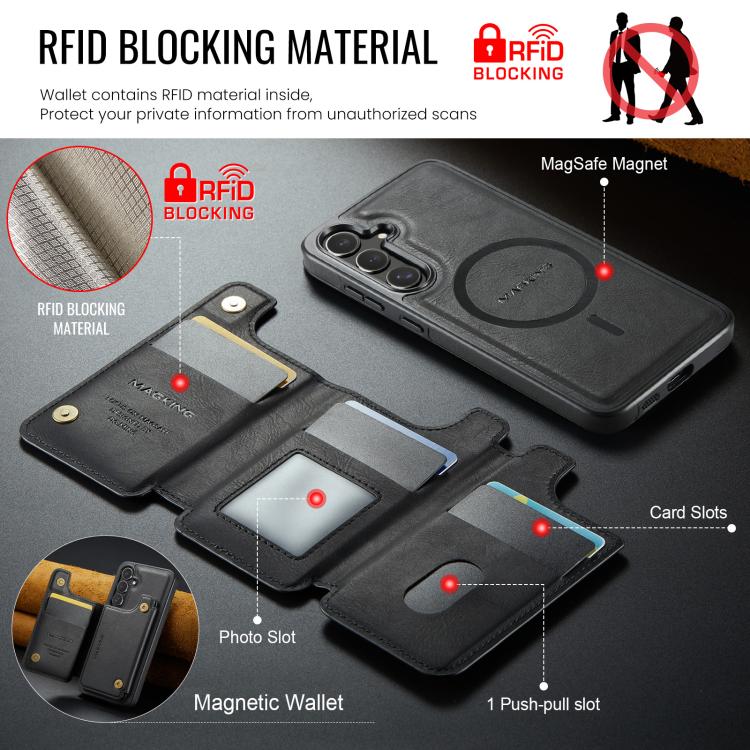 For Samsung Galaxy S25+ 5G MAGKING K3 Series MagSafe RFID Card Bag Detachable Phone Case