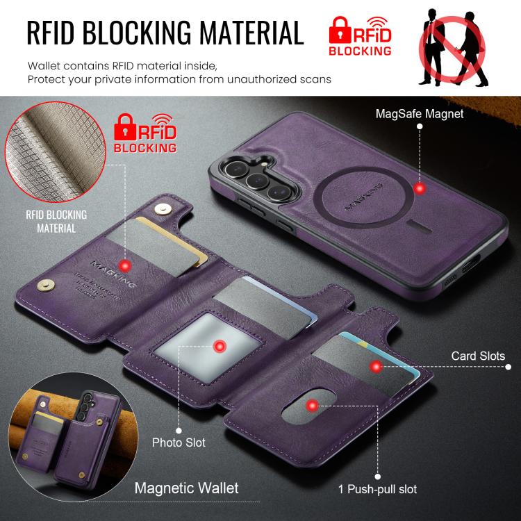 For Samsung Galaxy S25+ 5G MAGKING K3 Series MagSafe RFID Card Bag Detachable Phone Case