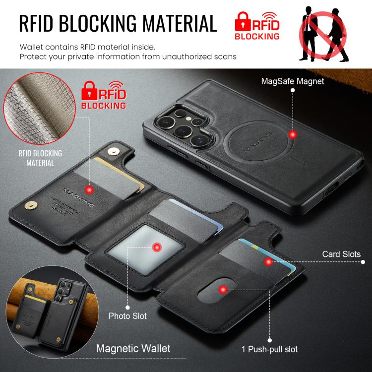 For Samsung Galaxy S25 Ultra 5G MAGKING K3 Series MagSafe RFID Card Bag Detachable Phone Case