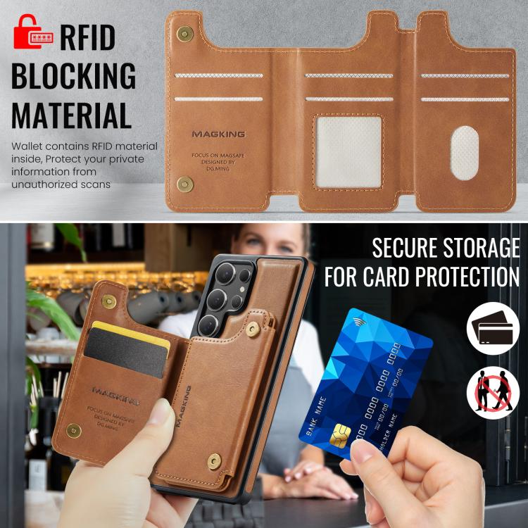 For Samsung Galaxy S25 Ultra 5G MAGKING K3 Series MagSafe RFID Card Bag Detachable Phone Case