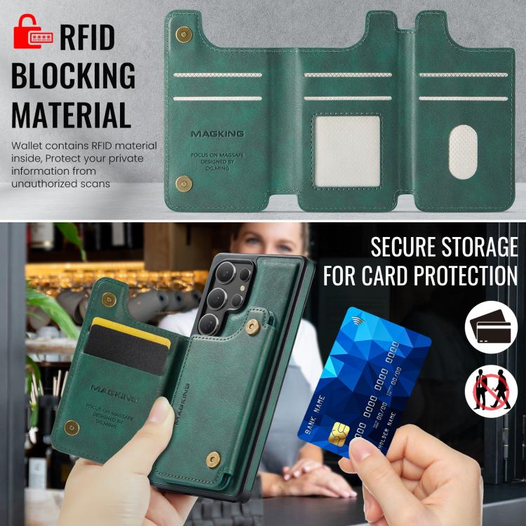 For Samsung Galaxy S25 Ultra 5G MAGKING K3 Series MagSafe RFID Card Bag Detachable Phone Case