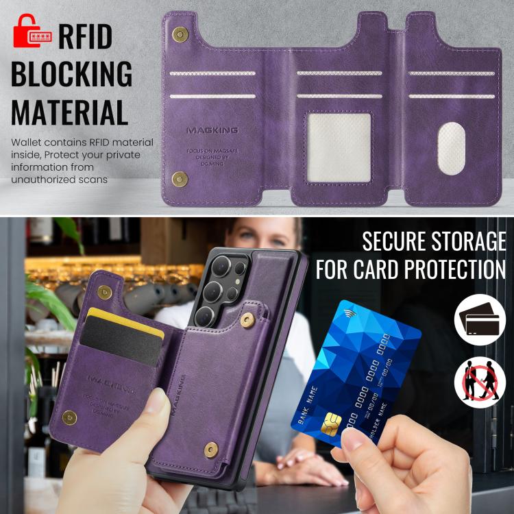 For Samsung Galaxy S25 Ultra 5G MAGKING K3 Series MagSafe RFID Card Bag Detachable Phone Case