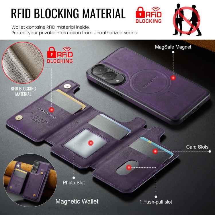 For Samsung Galaxy S25 Edge 5G MAGKING K3 Series MagSafe RFID Card Bag Detachable Phone Case