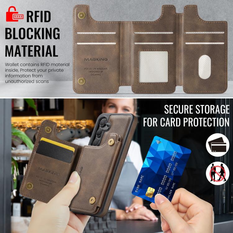 For Samsung Galaxy S24 5G MAGKING K3 Series MagSafe RFID Card Bag Detachable Phone Case