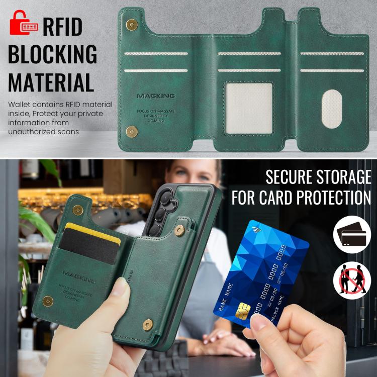 For Samsung Galaxy S24 5G MAGKING K3 Series MagSafe RFID Card Bag Detachable Phone Case