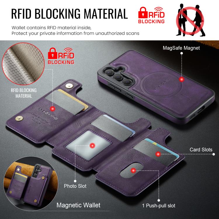 For Samsung Galaxy S24 5G MAGKING K3 Series MagSafe RFID Card Bag Detachable Phone Case