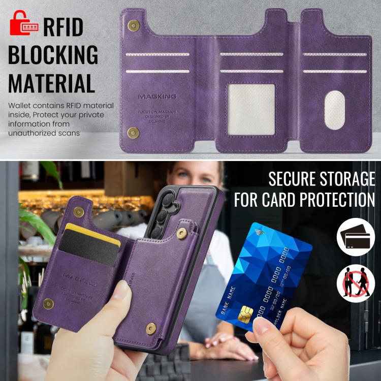 For Samsung Galaxy S24 5G MAGKING K3 Series MagSafe RFID Card Bag Detachable Phone Case