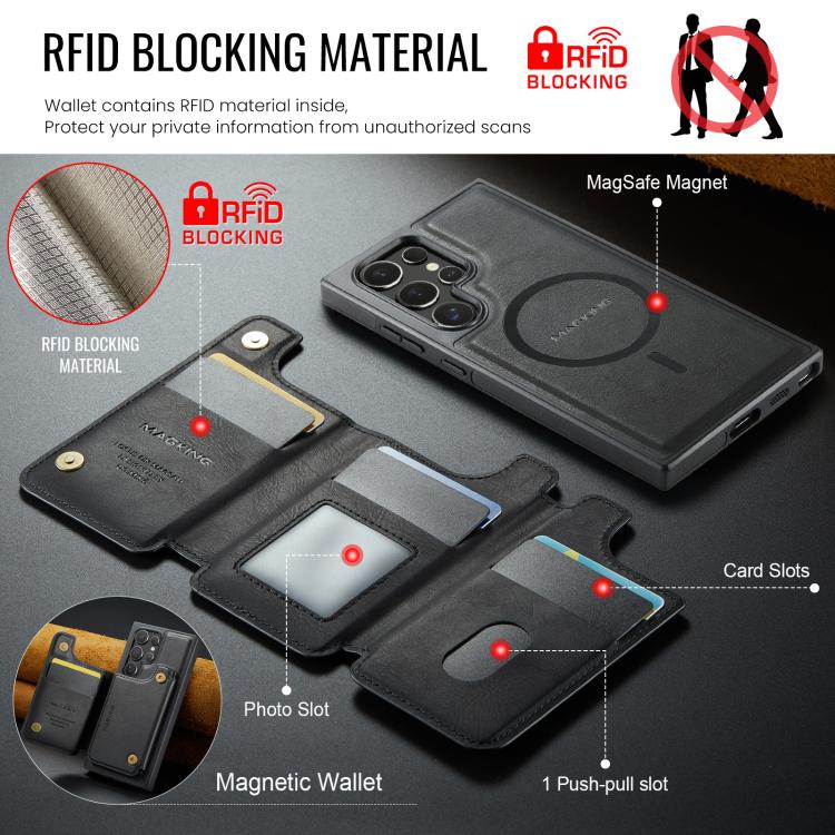 For Samsung Galaxy S24 Ultra 5G MAGKING K3 Series MagSafe RFID Card Bag Detachable Phone Case