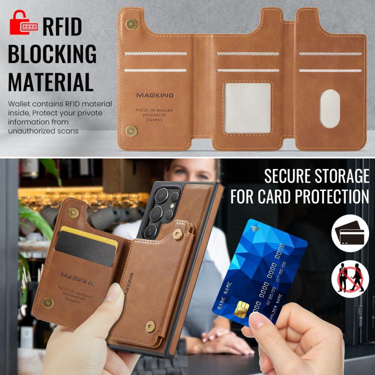 For Samsung Galaxy S24 Ultra 5G MAGKING K3 Series MagSafe RFID Card Bag Detachable Phone Case