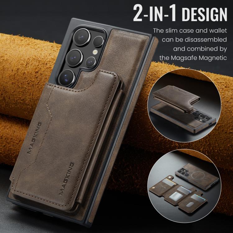 For Samsung Galaxy S24 Ultra 5G MAGKING K3 Series MagSafe RFID Card Bag Detachable Phone Case