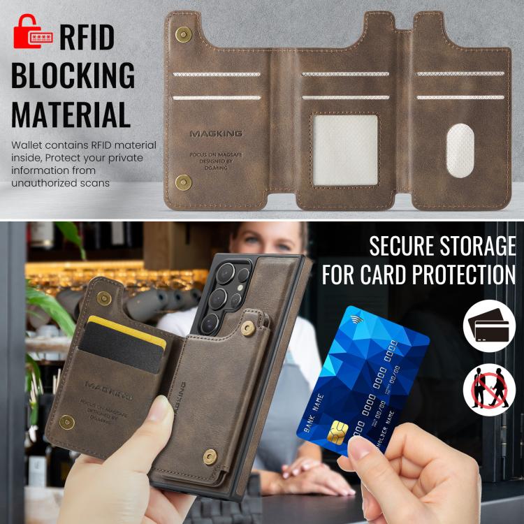 For Samsung Galaxy S24 Ultra 5G MAGKING K3 Series MagSafe RFID Card Bag Detachable Phone Case
