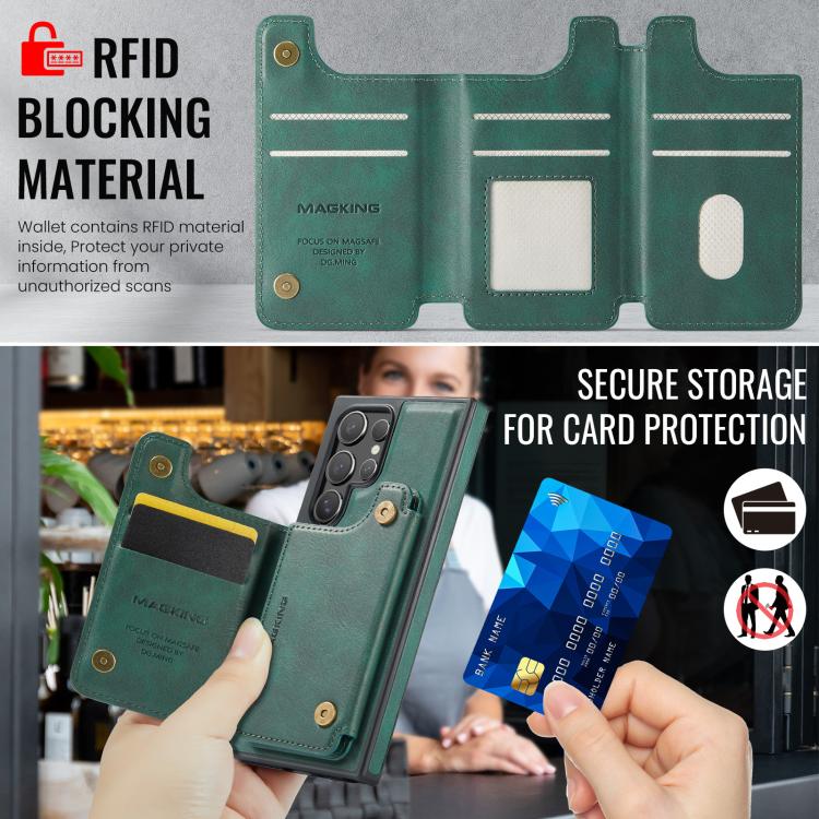 For Samsung Galaxy S24 Ultra 5G MAGKING K3 Series MagSafe RFID Card Bag Detachable Phone Case