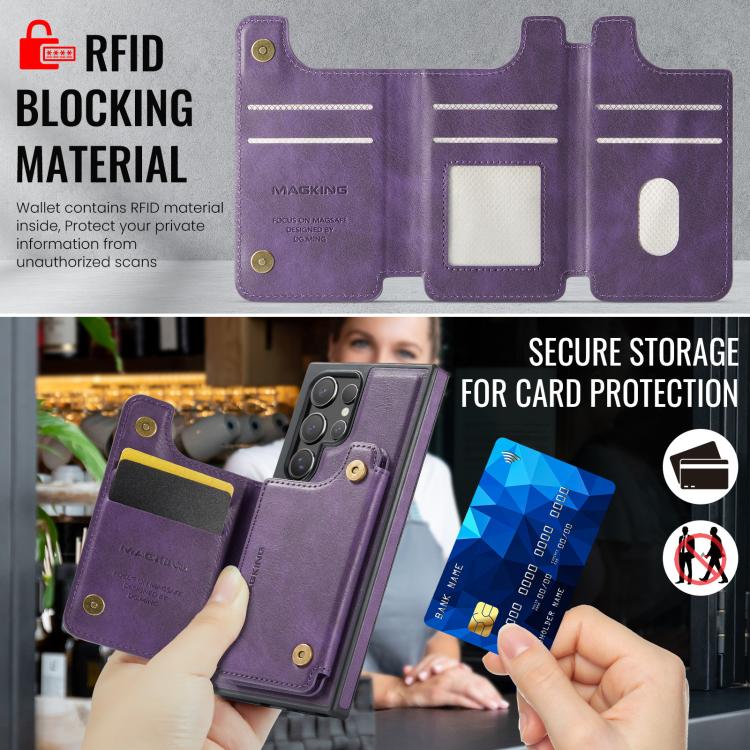 For Samsung Galaxy S24 Ultra 5G MAGKING K3 Series MagSafe RFID Card Bag Detachable Phone Case