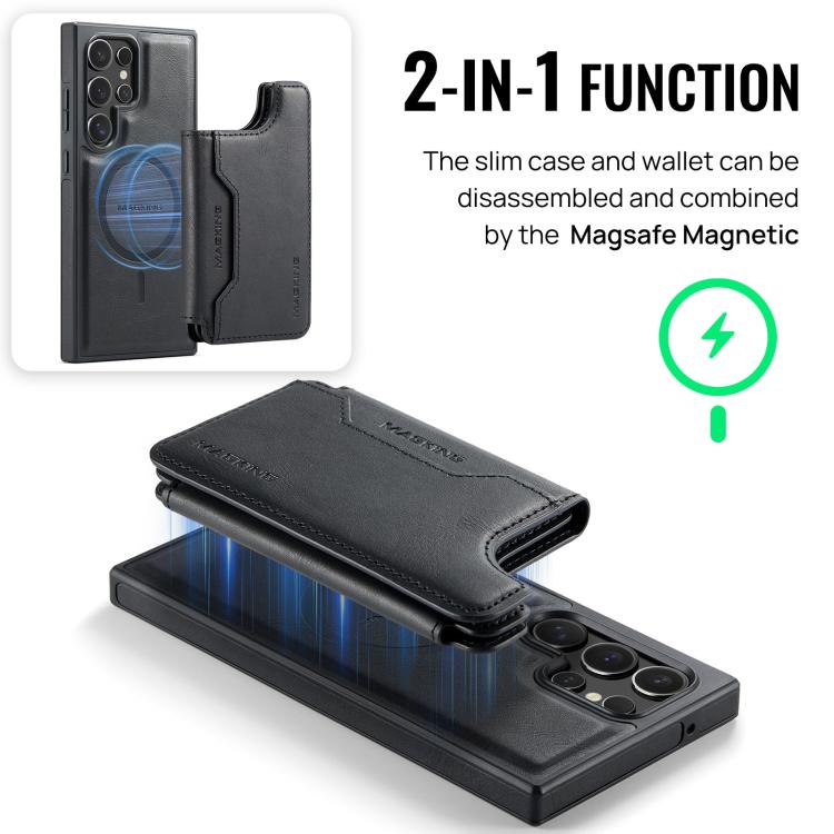 For Samsung Galaxy S23 Ultra 5G MAGKING K3 Series MagSafe RFID Card Bag Detachable Phone Case