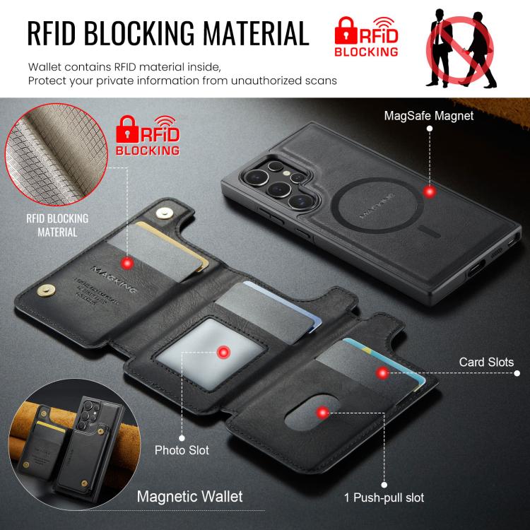 For Samsung Galaxy S23 Ultra 5G MAGKING K3 Series MagSafe RFID Card Bag Detachable Phone Case