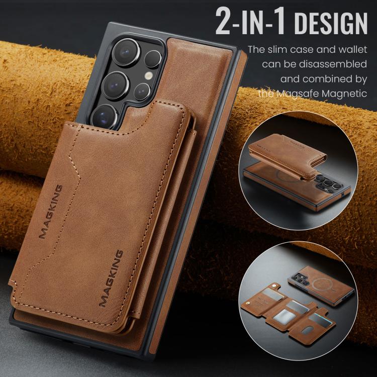 For Samsung Galaxy S23 Ultra 5G MAGKING K3 Series MagSafe RFID Card Bag Detachable Phone Case