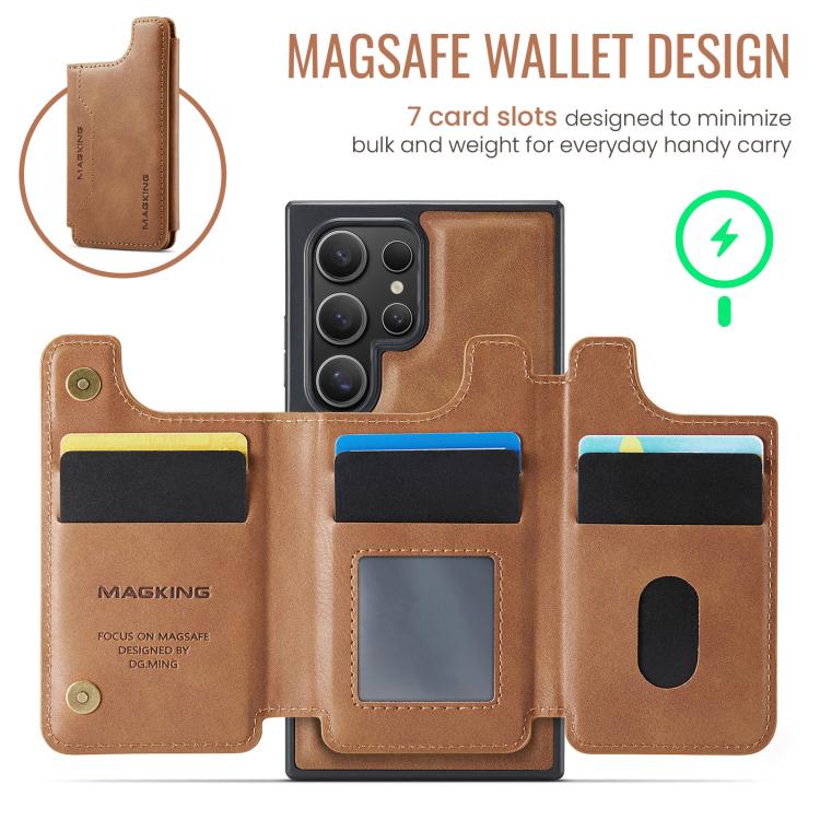For Samsung Galaxy S23 Ultra 5G MAGKING K3 Series MagSafe RFID Card Bag Detachable Phone Case