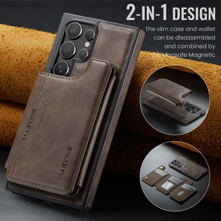 For Samsung Galaxy S23 Ultra 5G MAGKING K3 Series MagSafe RFID Card Bag Detachable Phone Case