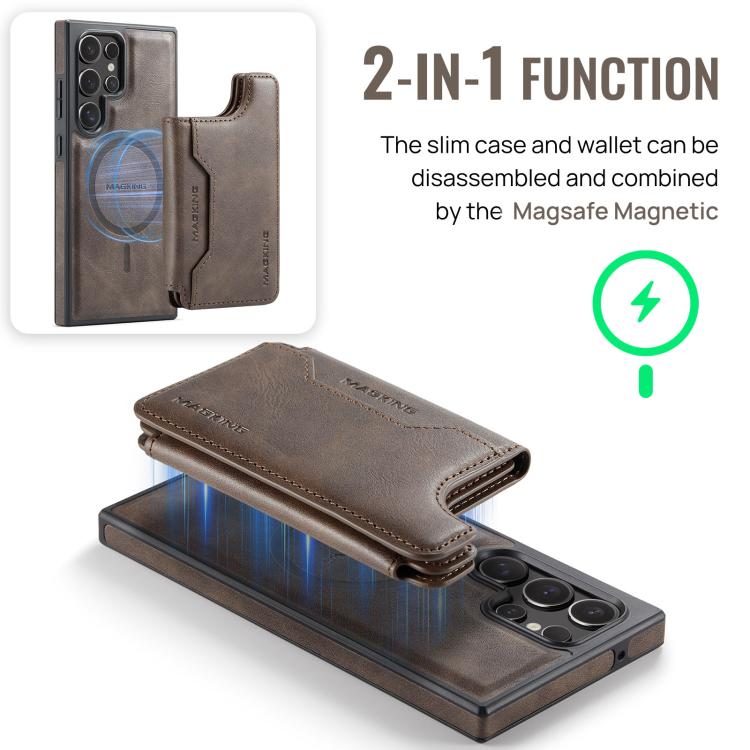 For Samsung Galaxy S23 Ultra 5G MAGKING K3 Series MagSafe RFID Card Bag Detachable Phone Case