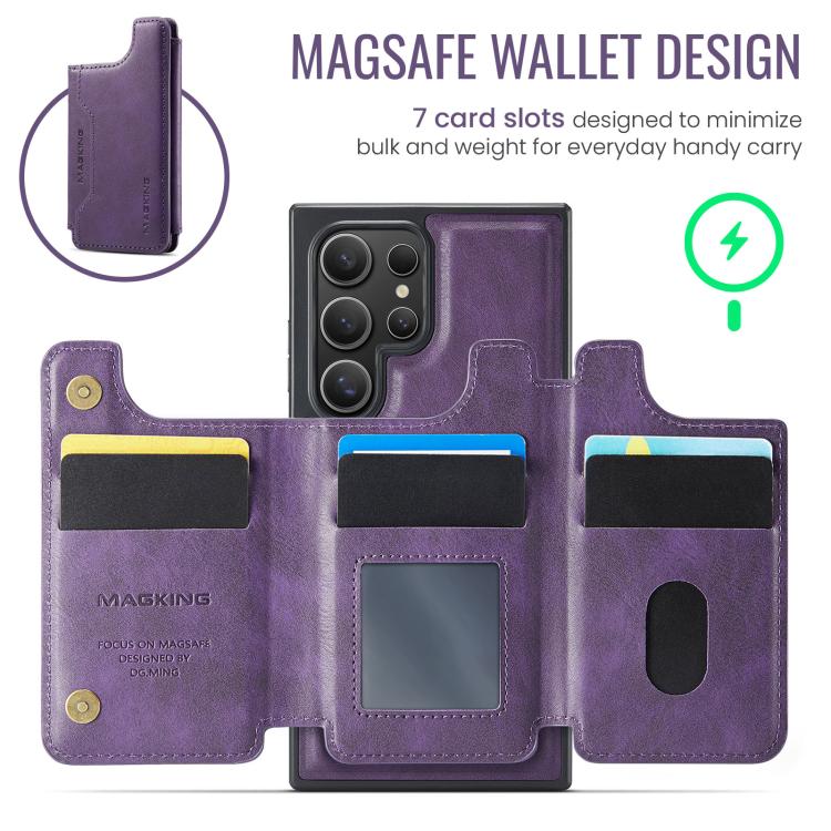 For Samsung Galaxy S23 Ultra 5G MAGKING K3 Series MagSafe RFID Card Bag Detachable Phone Case