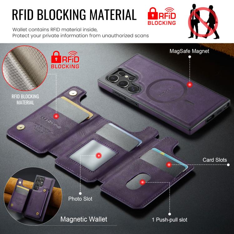 For Samsung Galaxy S23 Ultra 5G MAGKING K3 Series MagSafe RFID Card Bag Detachable Phone Case